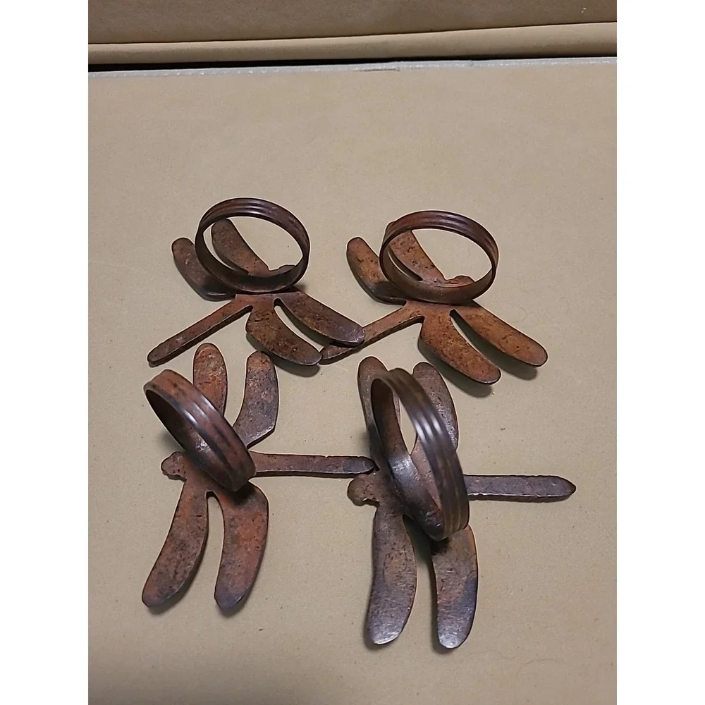 Vintage Rust Dragonfly Napkin Rings Metal Pier 1 Set‎ Of 4